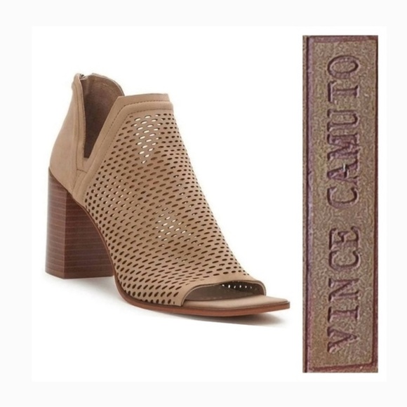 Vince Camuto Beige Perforated Heeled Booties - Picture 1 of 3